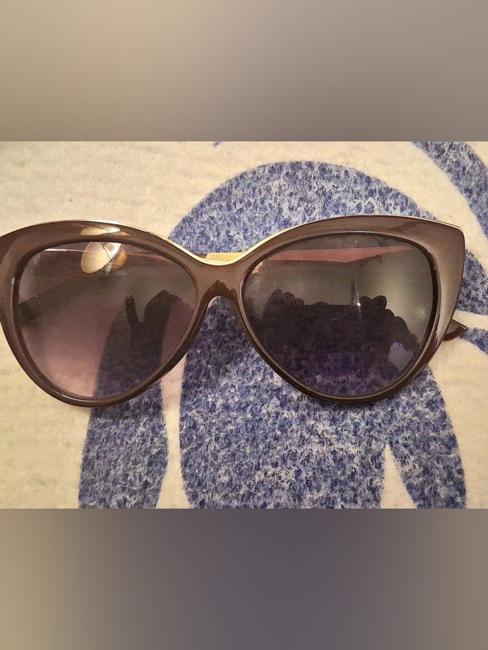 Brown Cat Eye Sunglasses Womens Silver Arms Rubber Ear Attachment